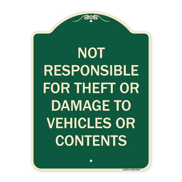 Designer Series-Not Responsible For Theft Or Damage To Vehicles Or Contents, 24" x 18", G-1824-9944